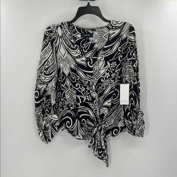 Karen Kane Women's Super Bloom Blouson Sleeve Top - Black/White - Small - NWT - Picture 1 of 9